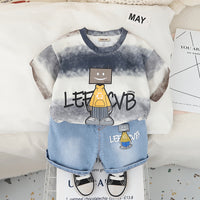 Boys Blue Robot Printed T-Shirt With Denim Shorts Set 2 pc. Sets Blue 1-2 Y
