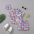 Boys Multicolor Dinosaur Print Button-Down Shirt With Shorts & Hat Co-ord Sets Sets Multicolor 2-3 Y