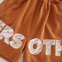 Boys Brown Typographic Printed Color-blocked T-Shirt With Shorts Set 2 pc. Sets
