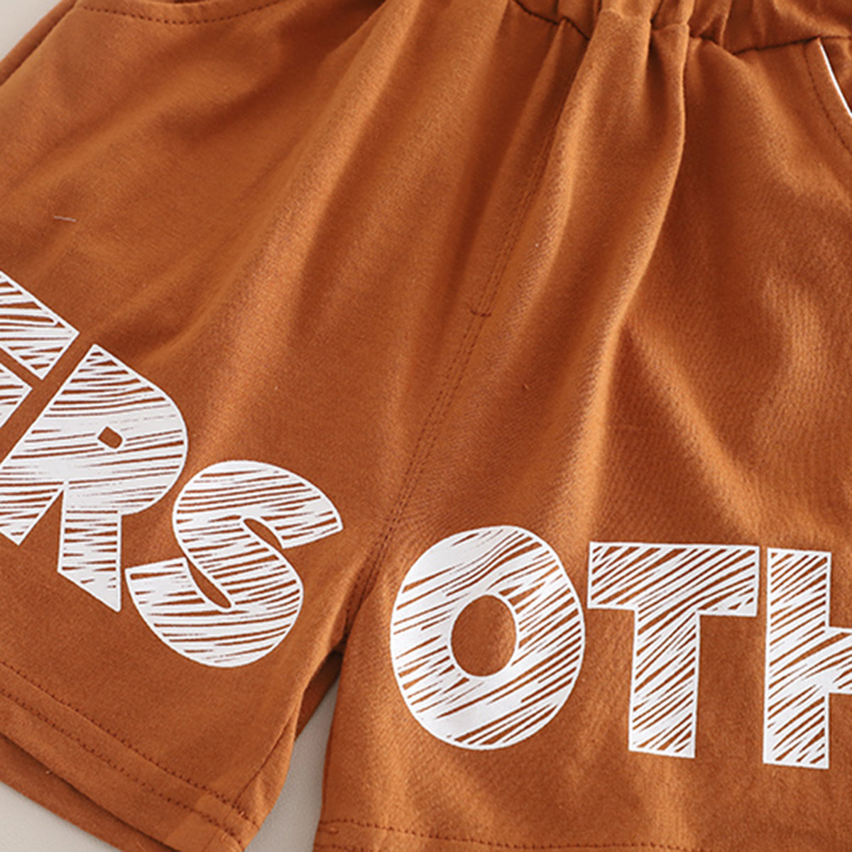 Boys Brown Typographic Printed Color-blocked T-Shirt With Shorts Set 2 pc. Sets