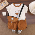 Boys Graphic Printed T-Shirt With Khaki Sling Bag And Cargo Shorts Set Sets Khaki 1-2 Y