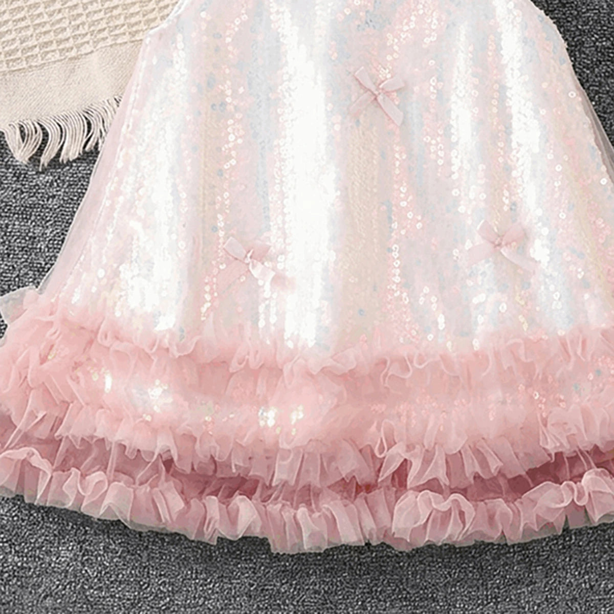 Girls Light Pink Sequins Embellished Sleeveless Flared Party Dress Party Dresses