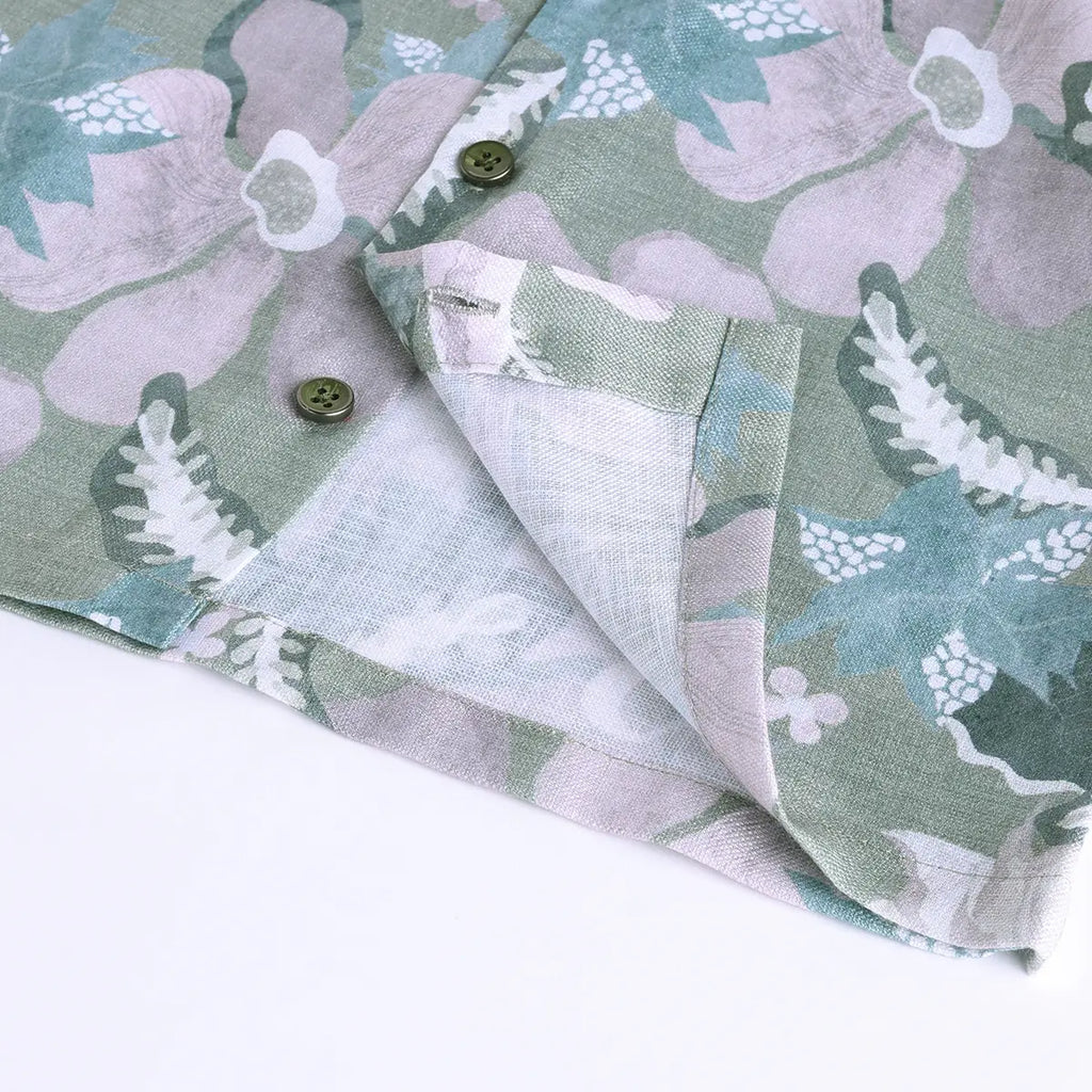 Boys Light Green Tropical Print Short Sleeve Shirt With Elasticated Shorts Sets Sets