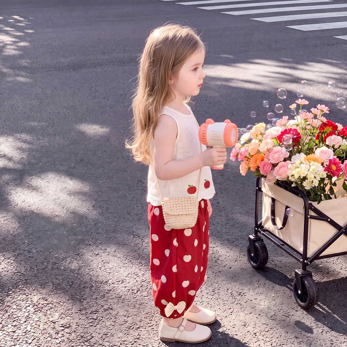 Girls Beige Sleeveless Apple Print Top With Pants Sets 2 pc. Sets