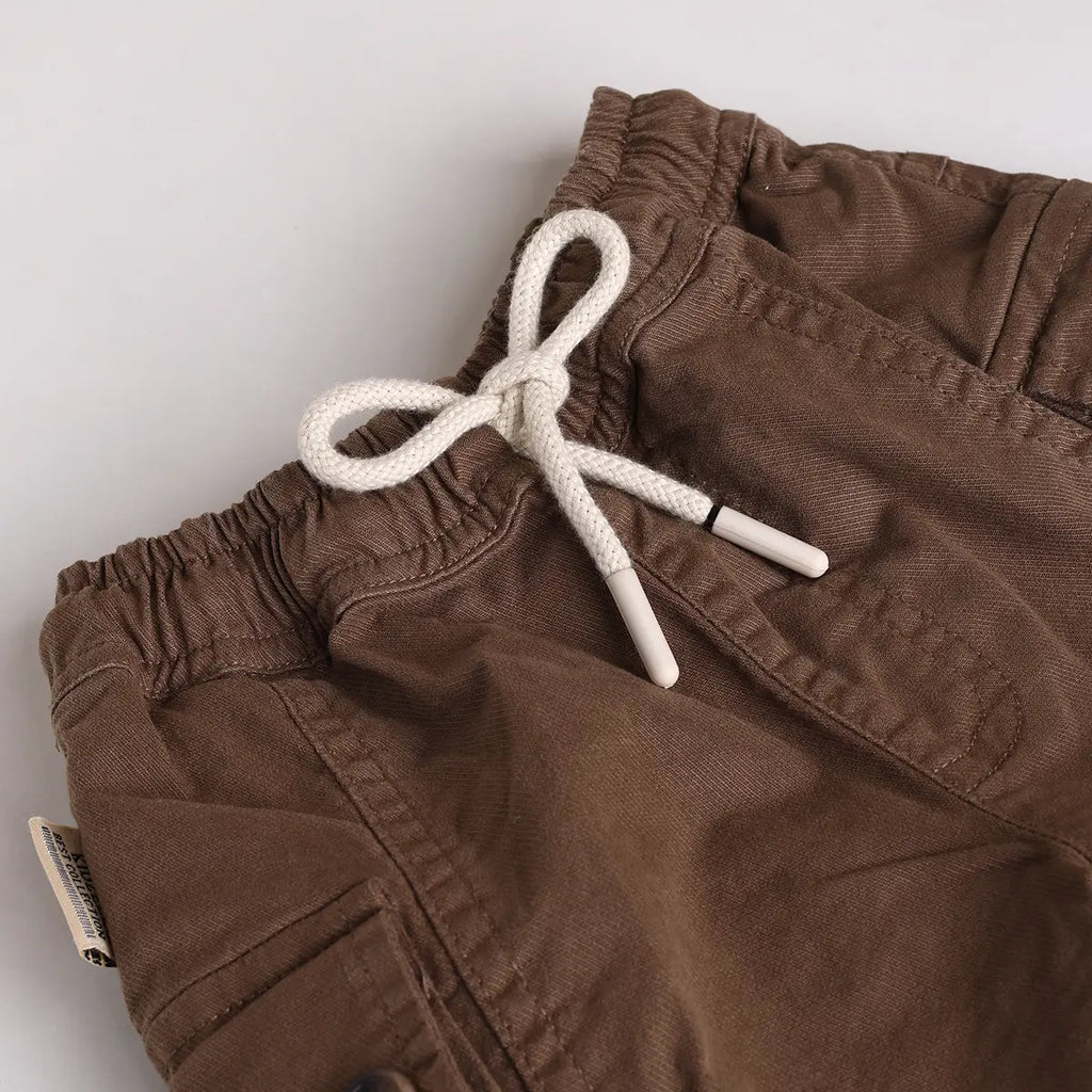 Boys Peach Embroidered Shirt With Cargo Pocket Shorts Sets 2 pc. Sets