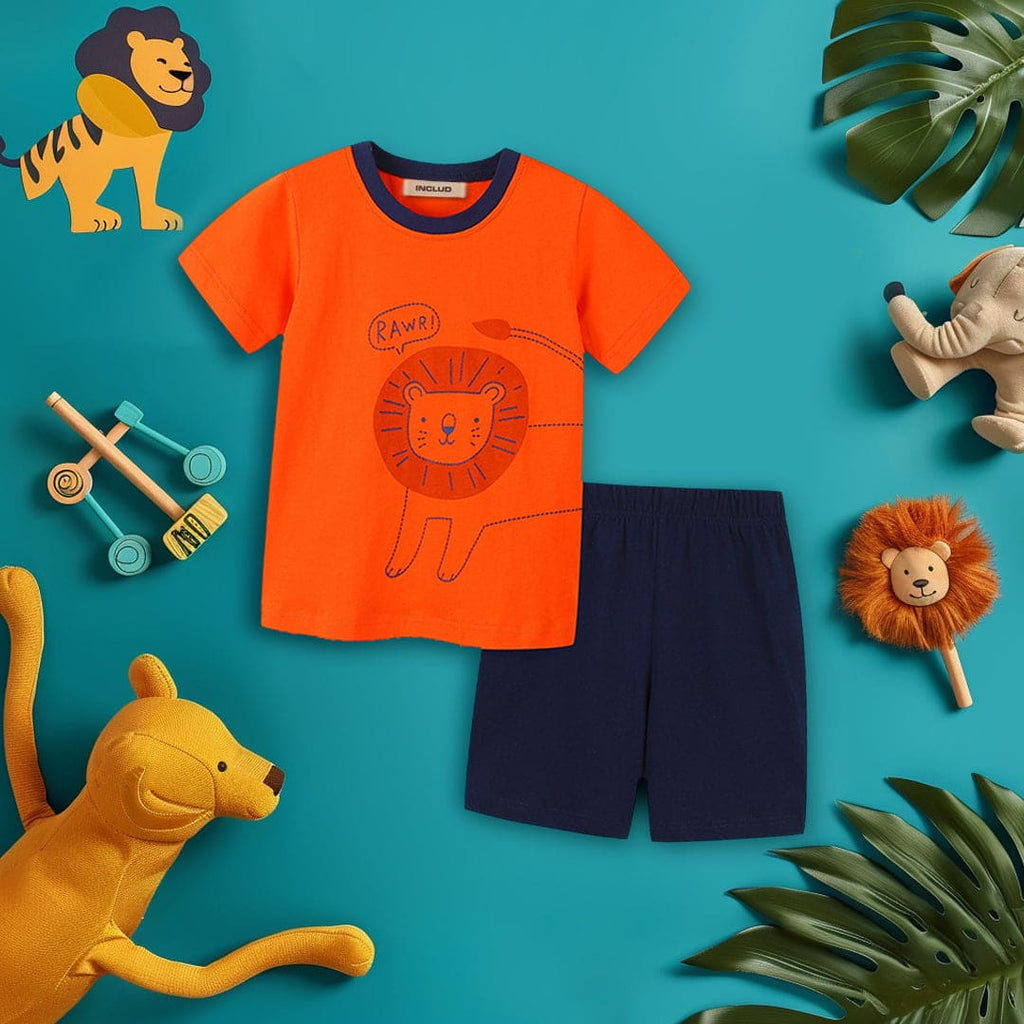 Boys Lion Printed T-shirt with Shorts Set