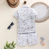 Boys Blue Car Graphics Shirt With T-Shirt & Shorts Sets 3 pc. Sets