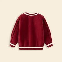 Girls Red Self-Design Knitted Cardigan Sweaters & Cardigans