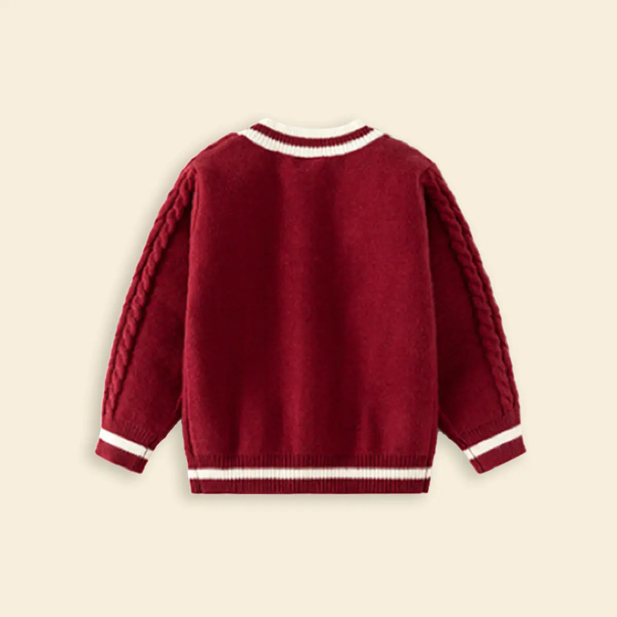 Girls Red Self-Design Knitted Cardigan Sweaters & Cardigans