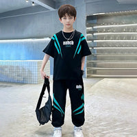 Boys Black Typographic Printed T-Shirt With Joggers Co-ord Sets Sets