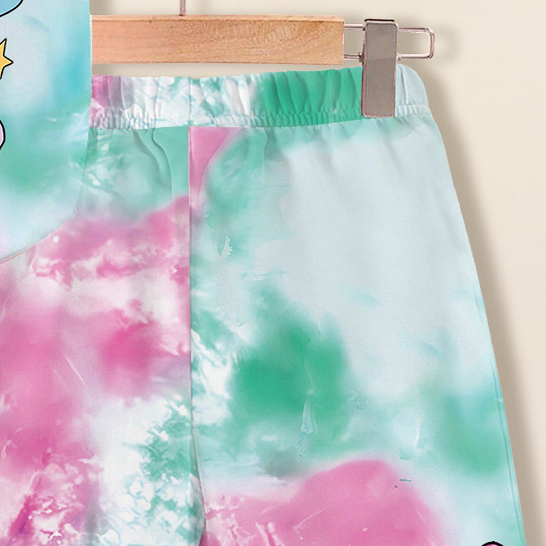 Girls Green Graphic Tie & Dye Print T-Shirt With Short Set 2 pc. Sets