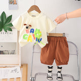 Boys Off White Flower Applique Short Sleeves T-Shirt With Shorts Set