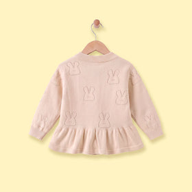 Girls Light Pink Jacquard Long Sleeve Cardigan Sweaters & Cardigans