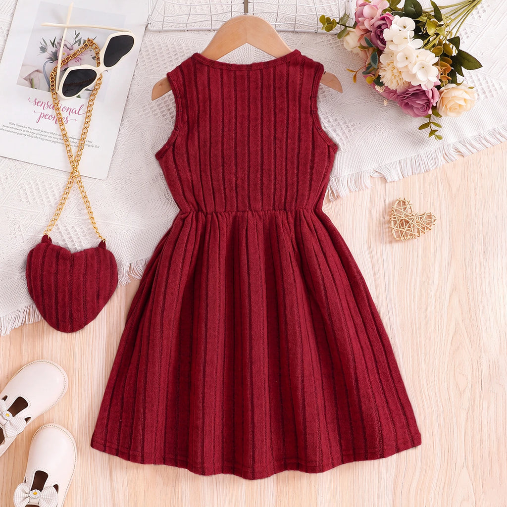 Girls Burgundy Textured Sleeveless Fit & Flare Dress Casual Dresses