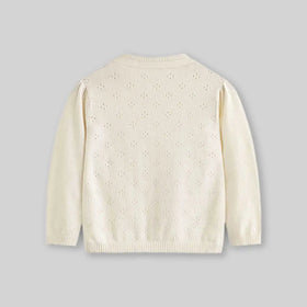 Girls Off White Strawberry Embroidered Long Sleeves Cardigan Sweaters & Cardigans
