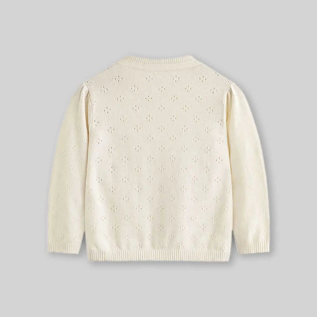 Girls Off White Strawberry Embroidered Long Sleeves Cardigan Sweaters & Cardigans