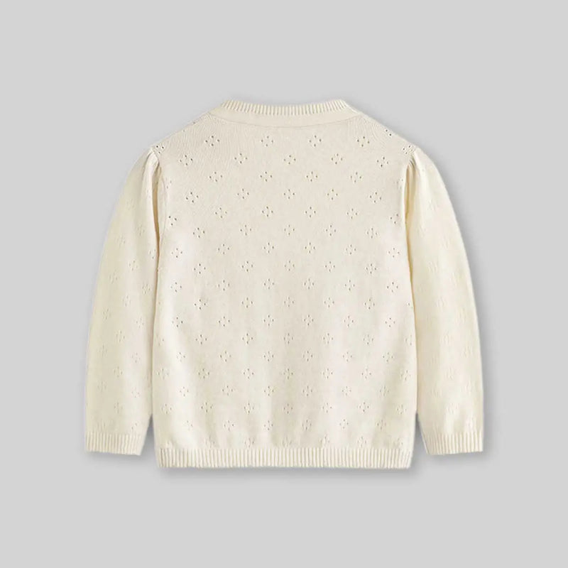 Girls Off White Strawberry Embroidered Long Sleeves Cardigan Sweaters & Cardigans