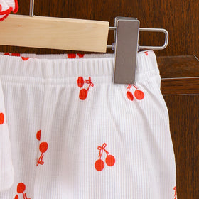 Girls White Cherry Print Ruffle Sleeveless Top With Shorts Sets 2 pc. Sets