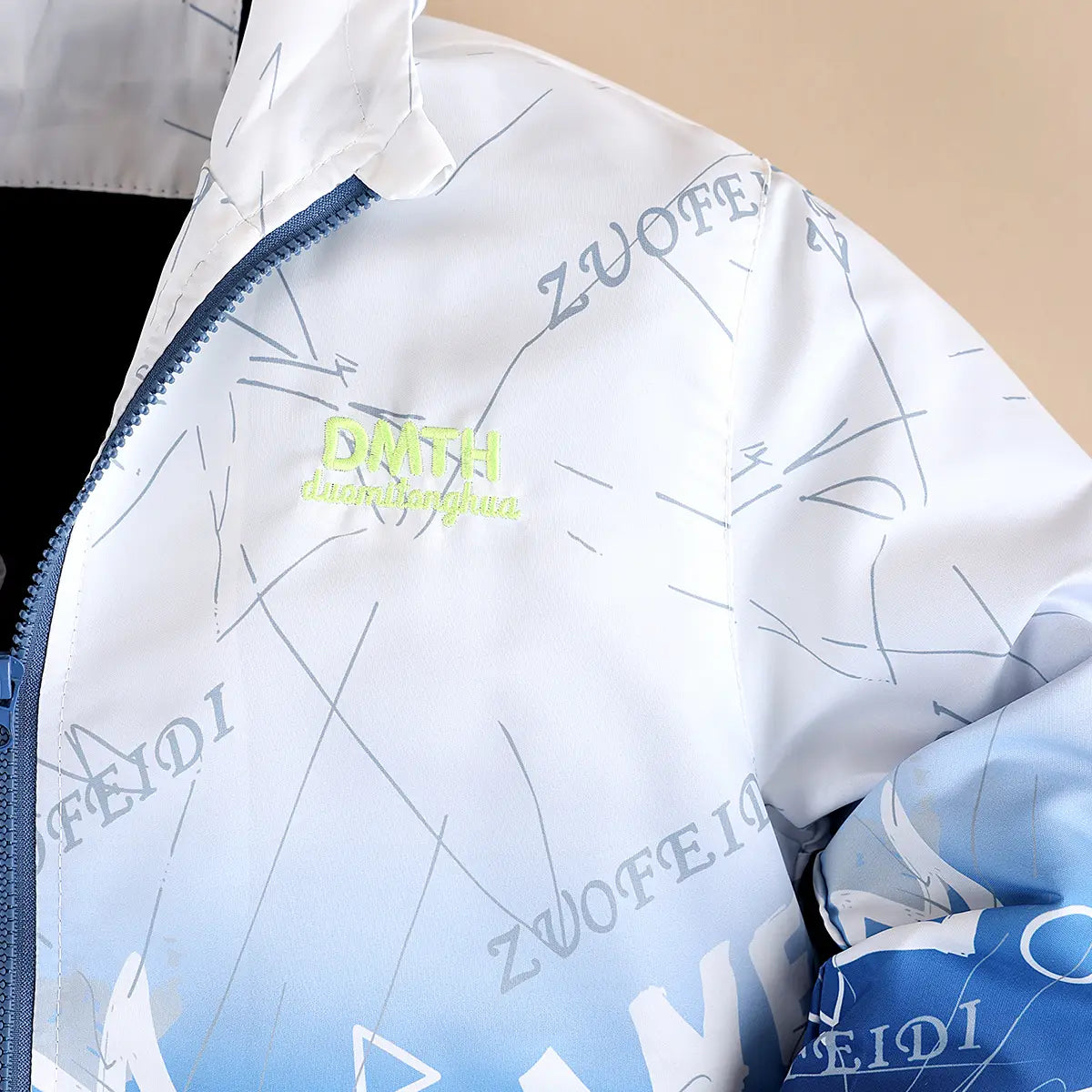 Boys Blue Ombre Printed Hooded Zipper Jacket Coats & Jackets