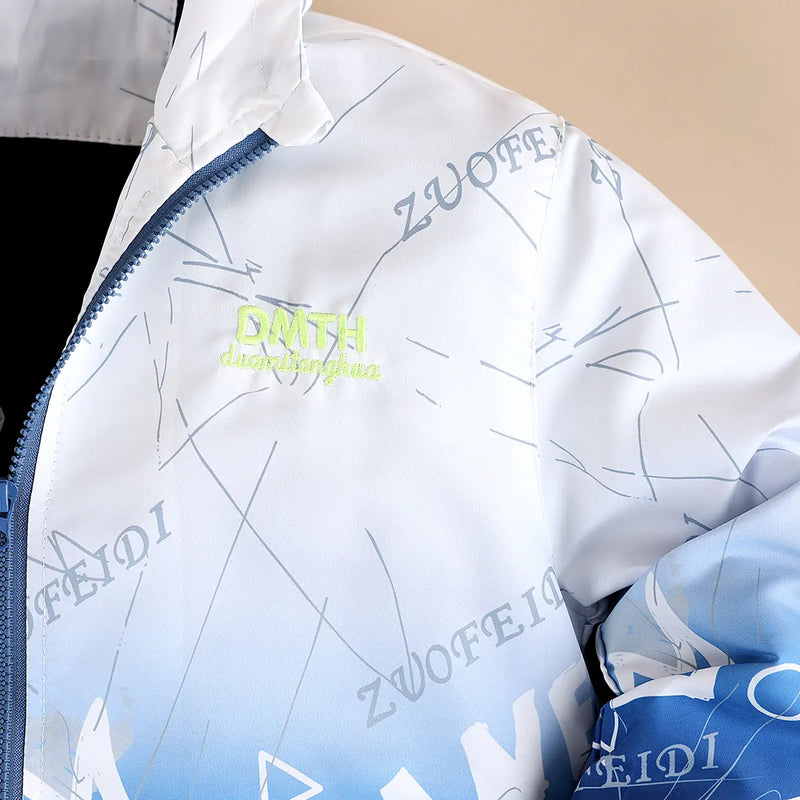 Boys Blue Ombre Printed Hooded Zipper Jacket Coats & Jackets