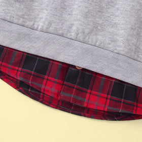 Boy Grey Faux Layered V-Neck Plaid Collared Sweater Sweaters & Cardigans
