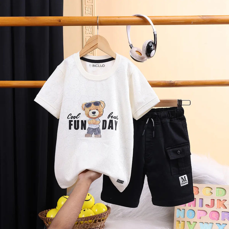 Boys Off White Typographic Printed Short Sleeve T-shirts With Elasticated Shorts Sets Sets Off White 1-2 Y