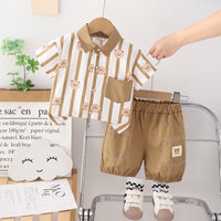 Boys Brown Striped Short Sleeves Shirt With Shorts Set 2 pc. Sets Brown 1-2 Y