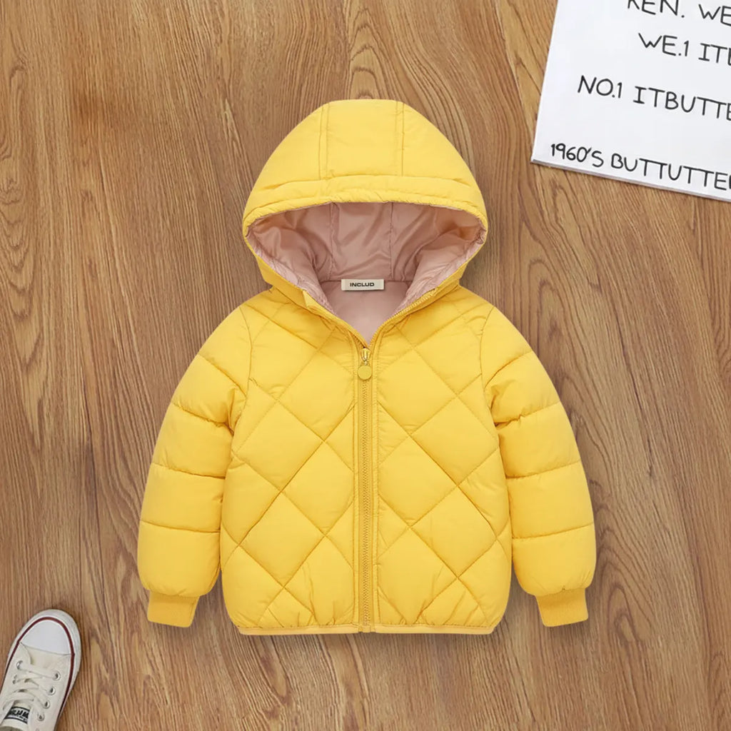 Boys Yellow Hooded Zip-up Puffer Jacket With Long Sleeves Coats & Jackets Yellow 3-4 Y