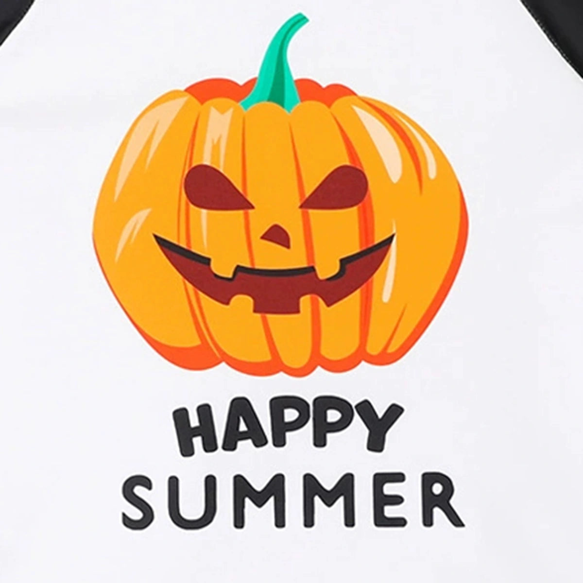 Boys White Pumpkin Cartoon Printed T-Shirt With Stripe Shorts Swimwear Sets Sets