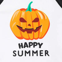 Boys White Pumpkin Cartoon Printed T-Shirt With Stripe Shorts Swimwear Sets Sets