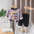 Boys Purple Graphics Printed Sweatshirt With Jogger Sets Sets Purple 1-2 Y