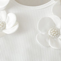 Girls White Flowers Applique Sleeveless Top With Wrap Skorts Set Sets