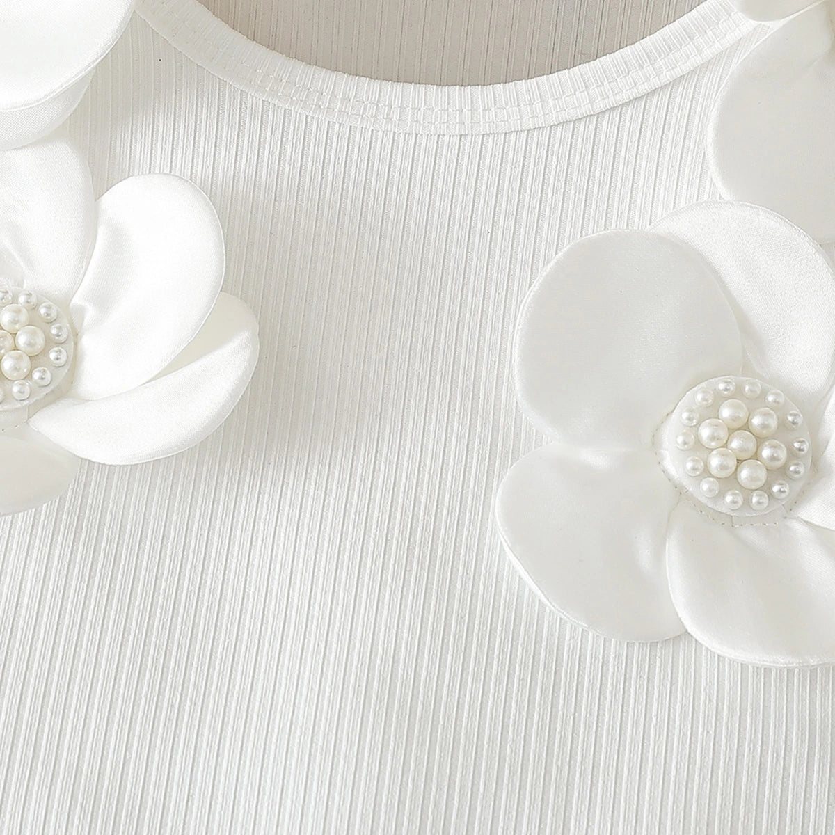 Girls White Flowers Applique Sleeveless Top With Wrap Skorts Set Sets