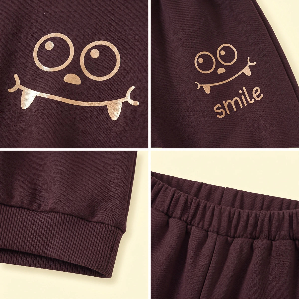 Boys Dark Brown Smiley Printed Sweatshirt & Joggers Co-ord Sets Sets