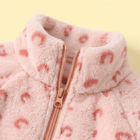 Girls Pink Leopard Printed Fleece Jacket & Pants Co-ord Sets Sets