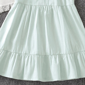 Girls Light Green Embroidered Sleeveless Tiered Dress Casual Dresses