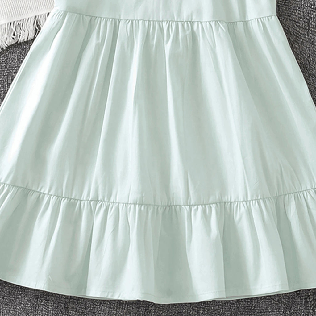 Girls Light Green Embroidered Sleeveless Tiered Dress Casual Dresses