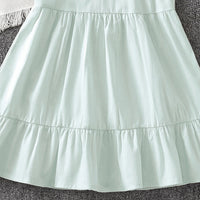 Girls Light Green Embroidered Sleeveless Tiered Dress Casual Dresses