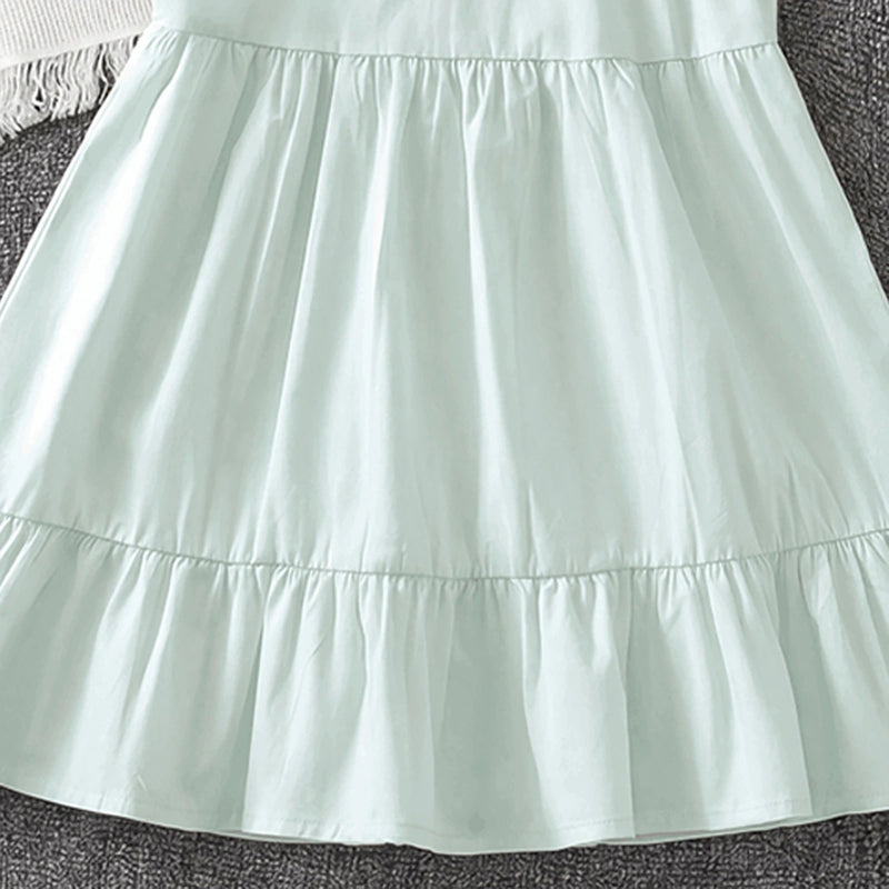 Girls Light Green Embroidered Sleeveless Tiered Dress Casual Dresses