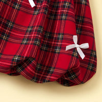 Girls Red Checked Long Sleeve Balloon Dress Casual Dresses