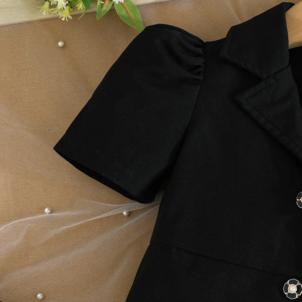 Girls Black Floral Applique Blazer Dress Casual Dresses