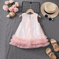 Girls Light Pink Sequins Embellished Sleeveless Flared Party Dress Party Dresses