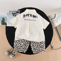 Boys Beige Animal Print Shirt with Elasticated Shorts Sets 2 pc. Sets