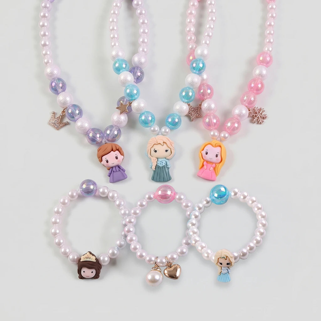 Pack Of 3 Girls Multicolour Princess Beads Necklace & Bracelet Sets Necklace and Bracelet Multicolor Onesize