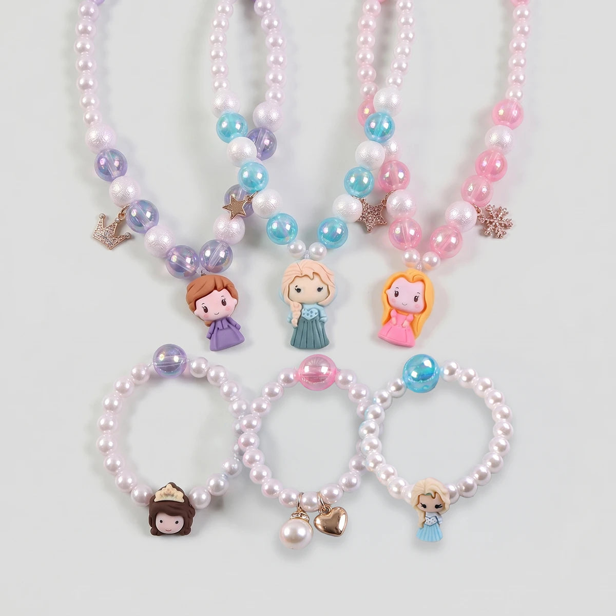 Pack Of 3 Girls Multicolour Princess Beads Necklace & Bracelet Sets Necklace and Bracelet Multicolor Onesize