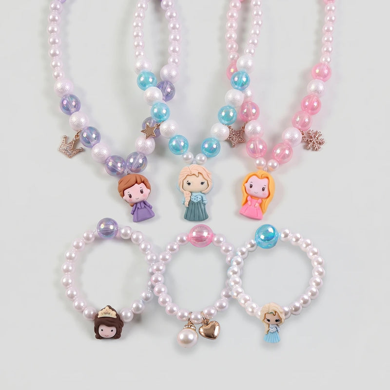 Pack Of 3 Girls Multicolour Princess Beads Necklace & Bracelet Sets Necklace and Bracelet Multicolor Onesize