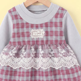 Girls Grey Checked Long Sleeve A-line Dress Casual Dresses