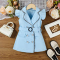Girls Light Blue Cap Sleeve Belted Blazer Dress Casual Dresses Light Blue 1-2 Y