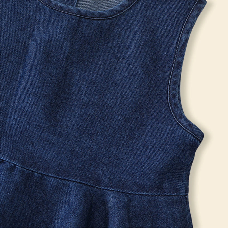 Girls Navy Blue Peplum Top with Flared Denim Pants Sets Sets