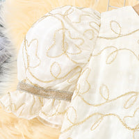 Girls White Puff Sleeve Embroidered Dress Casual Dresses